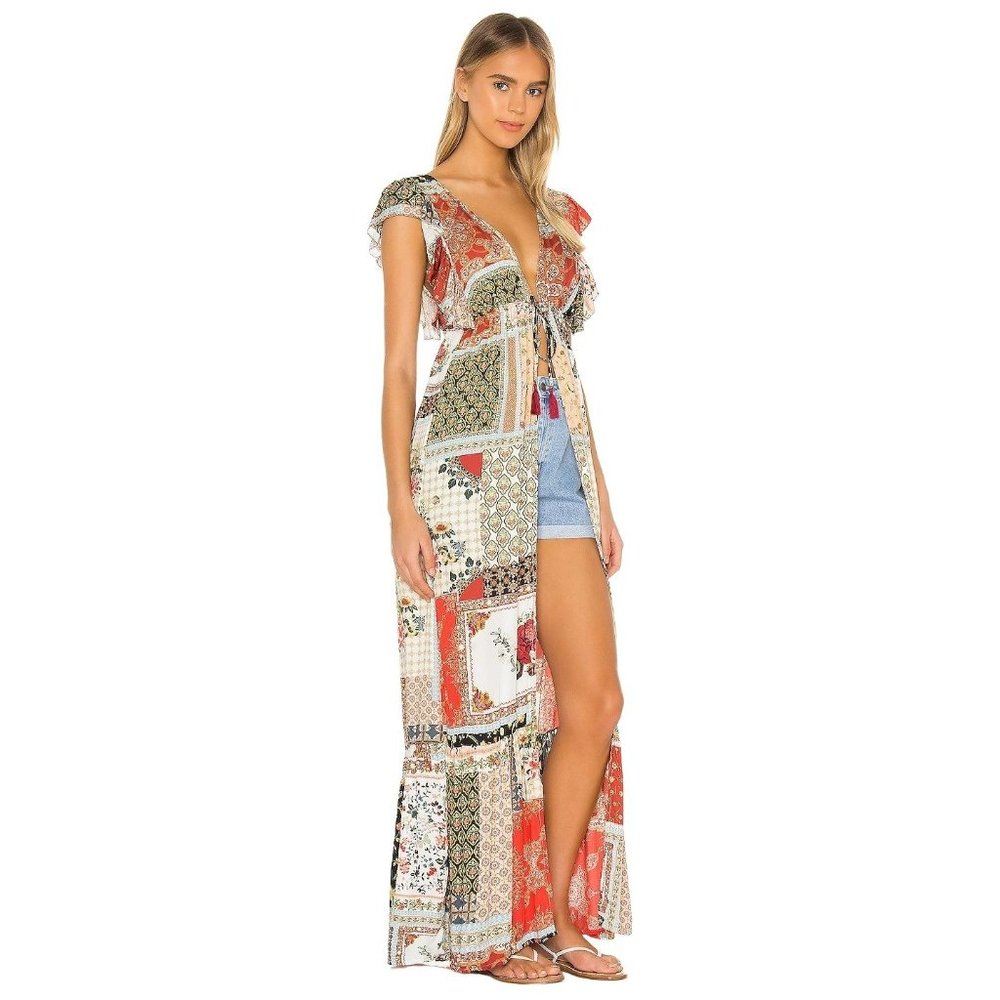 Agua Bendita NWT Maxi Coverup Dress Emilia Ruffle Summer Medium